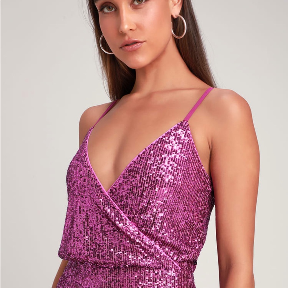 Lulu’s pink sequin jumpsuit